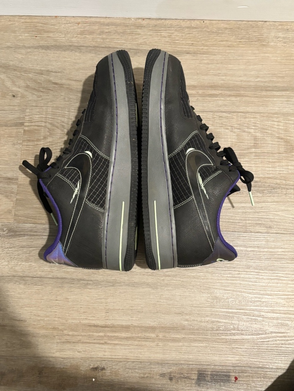 Nike Air Black Sneaker with Lime Green Swoosh and Purple Lining - Picture 4 of 8